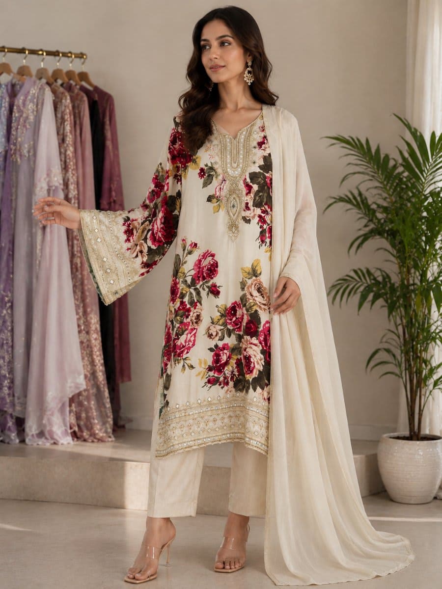 Natural Crep Floral set